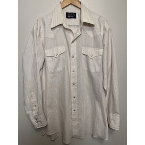 Womens Panhandle Slim Off White Gold Stripe Shimmer Pearl Snap Western 17-34 XL